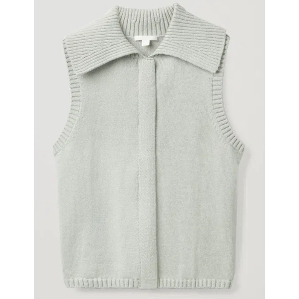 COS Zip Up Sweater Vest Womens L Green Gray Cotton Knit Minimalist Neutral Chic
